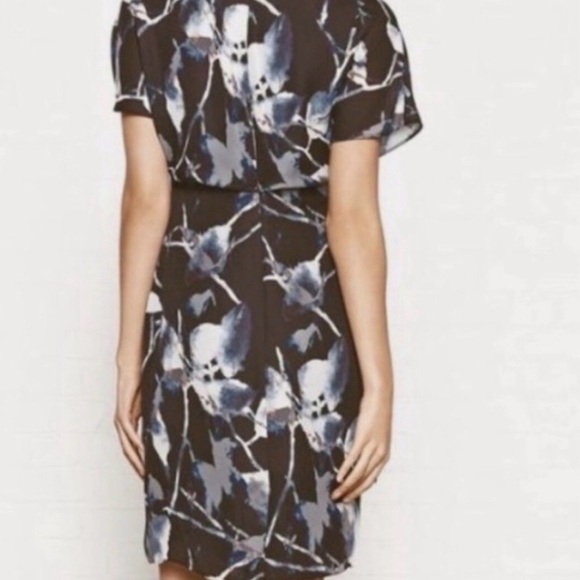 Reiss Becca Printed Drape Gray Floral Cocktail Casual Work Dress US 10 - Picture 2 of 7